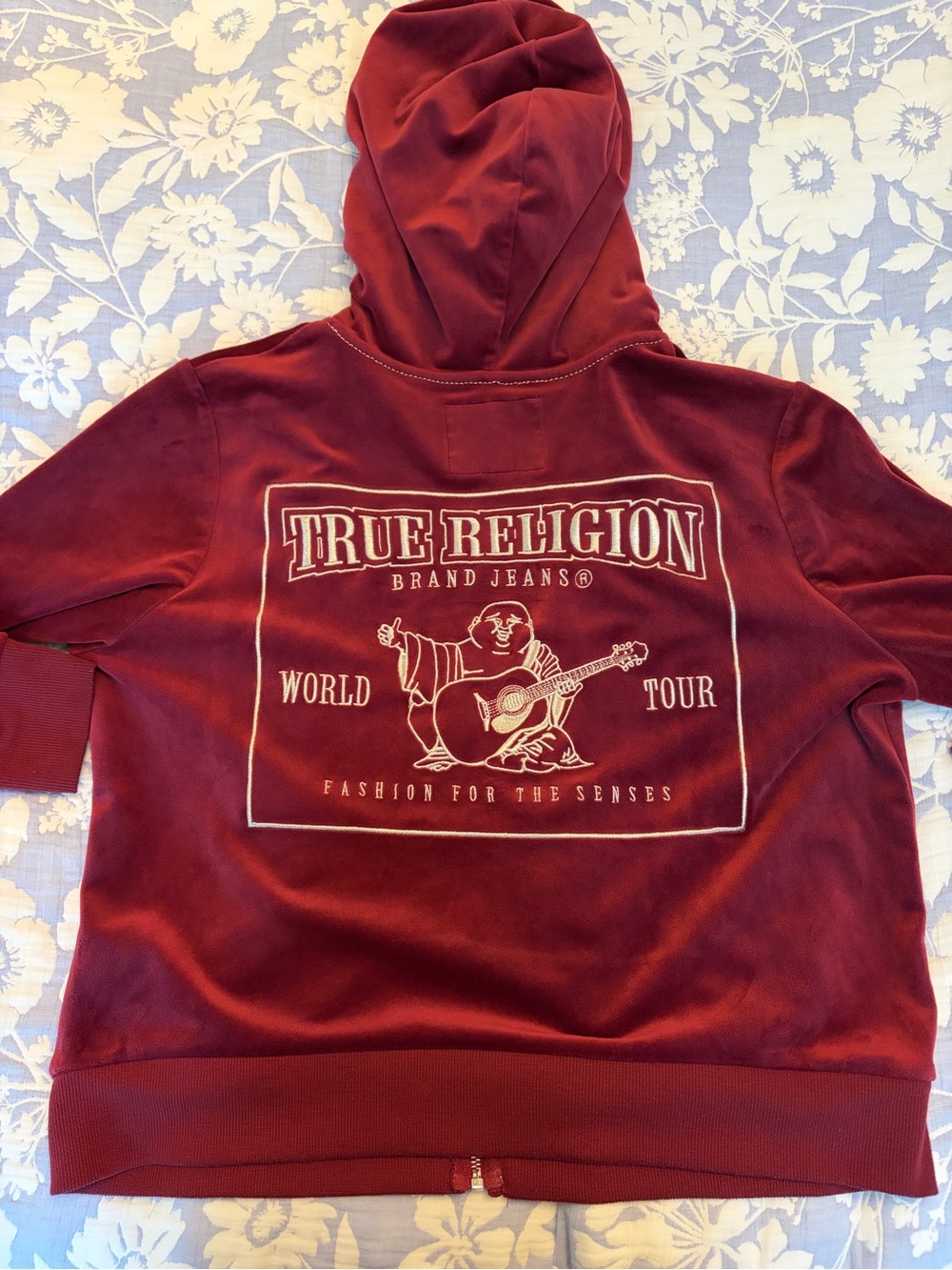True Religion Women's Deep Burgundy Velour Zip Hoodie